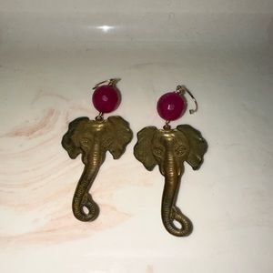 Elephant Brass and Pink Earrings